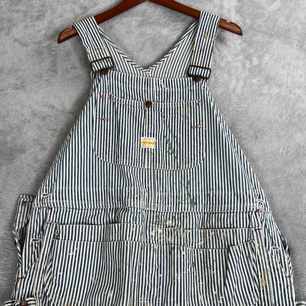Vintage Penneys Pay Day Hickory Stripe Bib Overalls Sanforized Union Made XL 50s - Picture 8 of 16